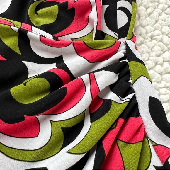 Y2K Evan Picone Multicolor Faux Wrap Retro Short Sleeve Babydoll Blouse SZ M - Picture 7 of 9